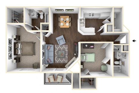 2 bedroom 2 bathroom B1 Floor Planat One Rocky Ridge Apartment, Georgia